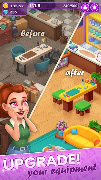 Beauty Tycoon: Hair Salon Game (Бьюти Тайкун)  [МОД Много денег] Screenshot 5