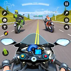 Взломанная Moto Traffic Bike Race Game 3d (Мото Трафик Байк Рейс Гейм 3д)  [МОД Mega Pack] - полная версия apk на Андроид