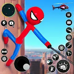 Скачать взлом Flying Stickman Rope Hero Game  [МОД Mega Pack] - полная версия apk на Андроид