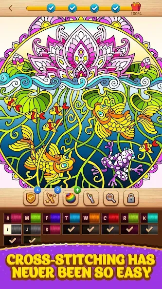 Cross Stitch Coloring Mandala (Кроссстиль раскрашивание мандала)  [МОД Menu] Screenshot 2