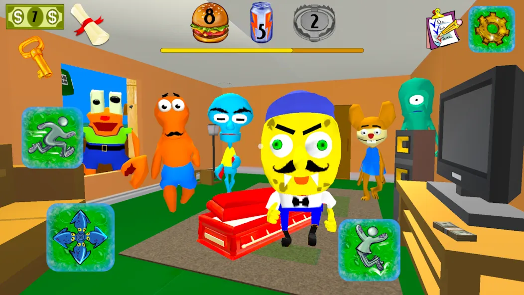 Sponge Neighbor Escape 3D (Спонж Сосед Побег 3D)  [МОД Много монет] Screenshot 4